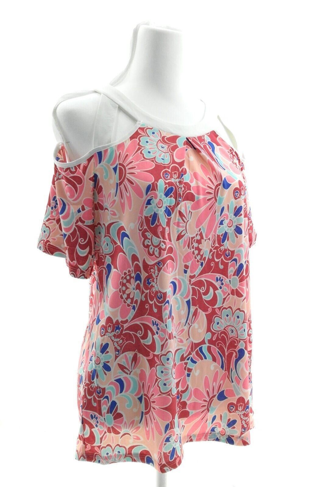 Late August Women’s Multi Color Paisley Cold Shoulder Casual Summer Top Medium