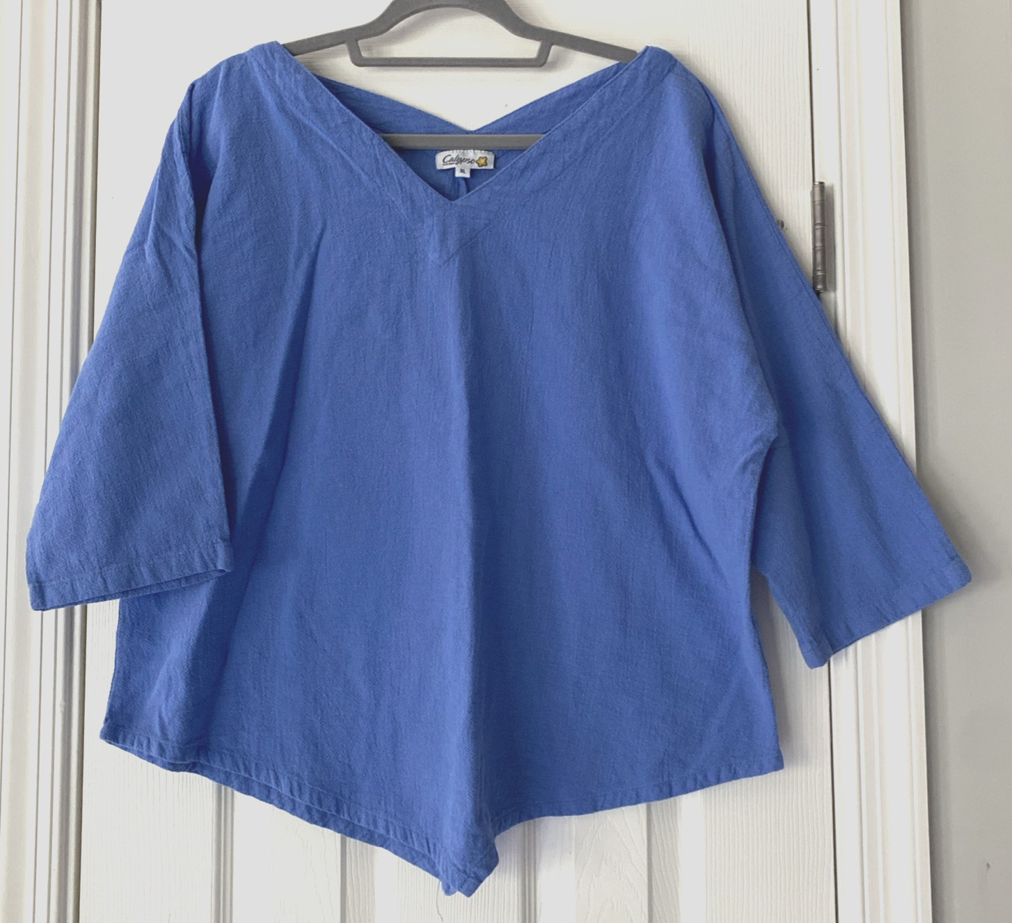 WOMENS CALYPSO CLOTHING CORNFLOWER BLUE GAUZE TOP POINTED HEM V-NECK XL PERFECT