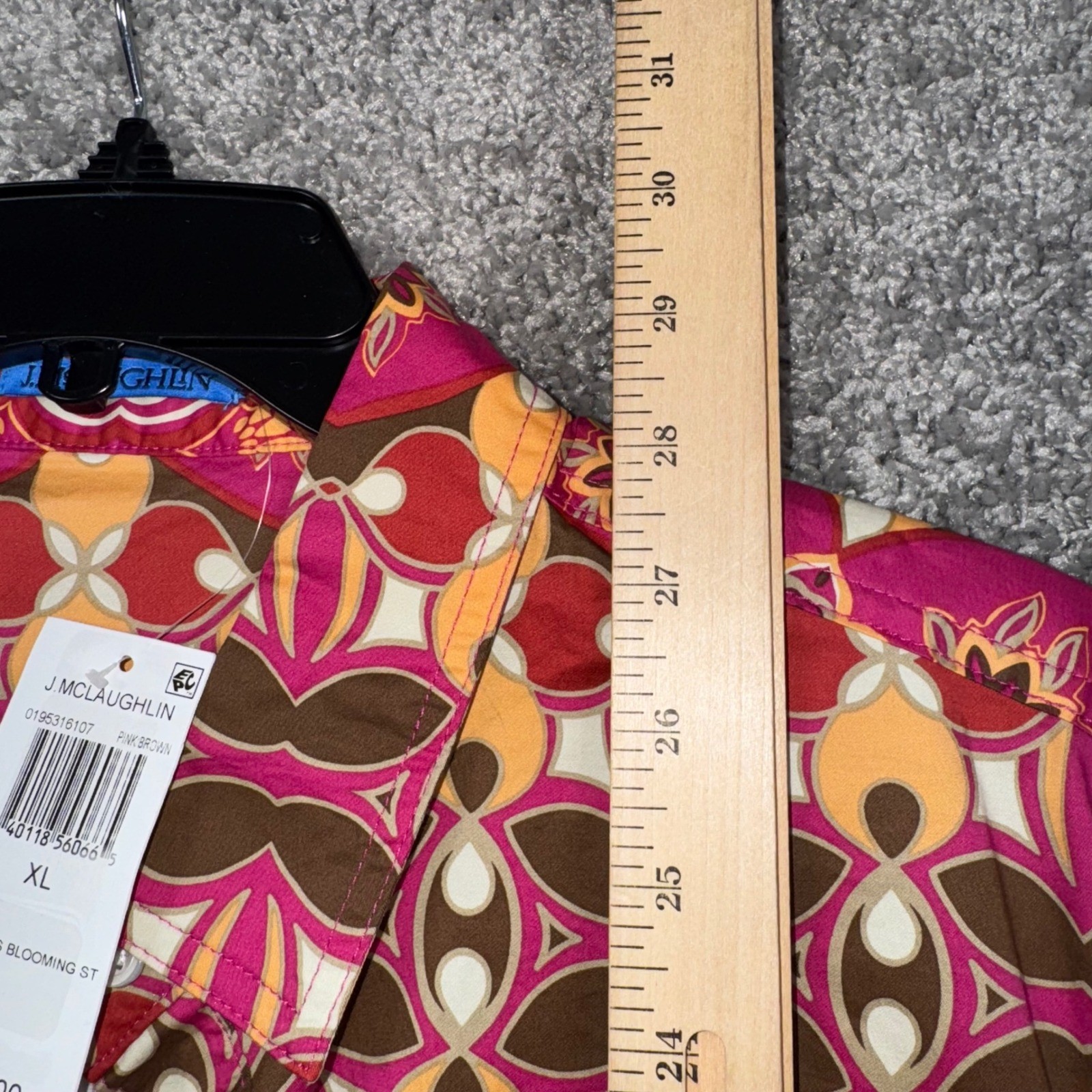 J. McLaughlin Lois Blouse Womens XL Pink Brown Geometric Stretch Sateen NEW
