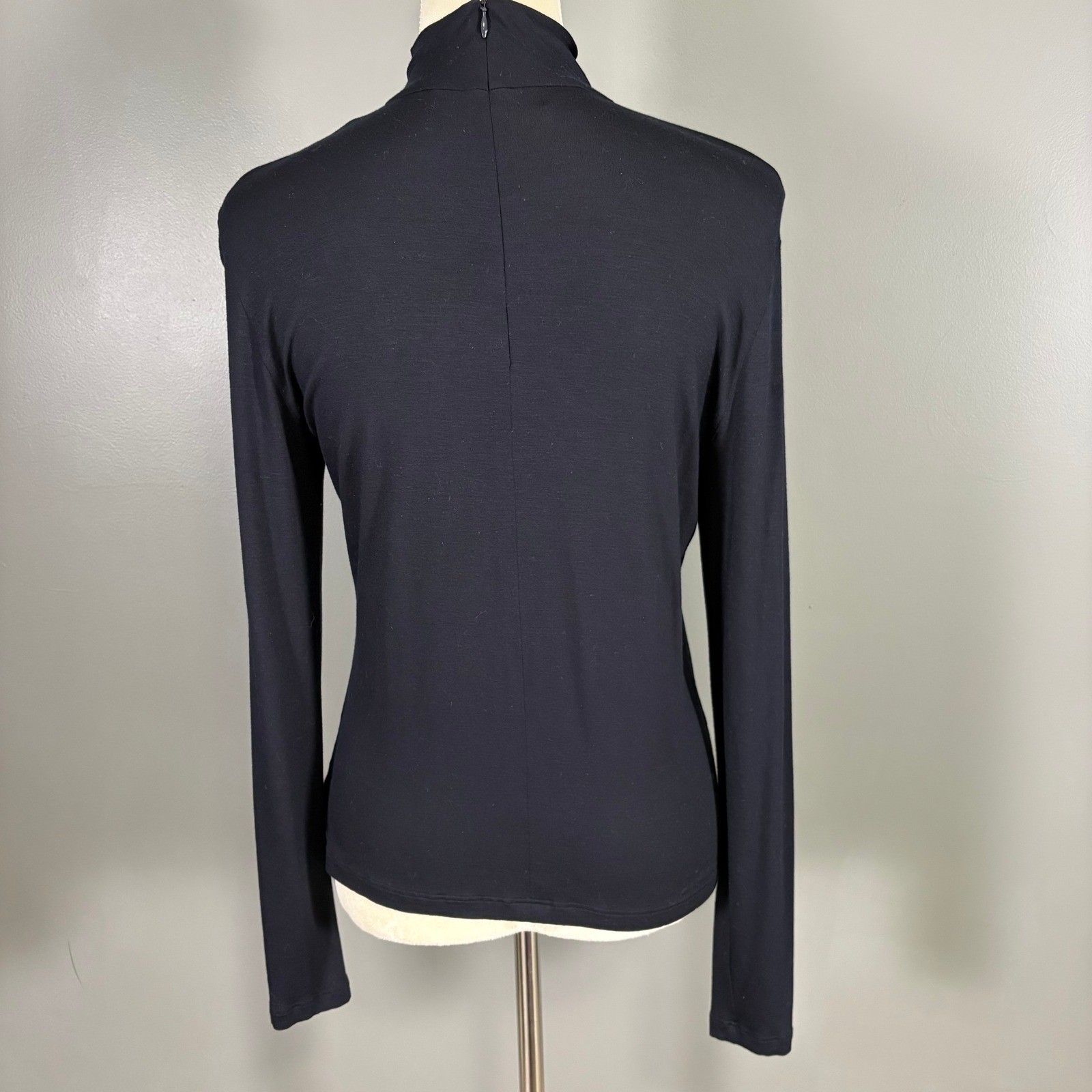 Akris Punto Contrast Stitching Mock Neck Jersey Top US 10 Stretch Elevated Basic