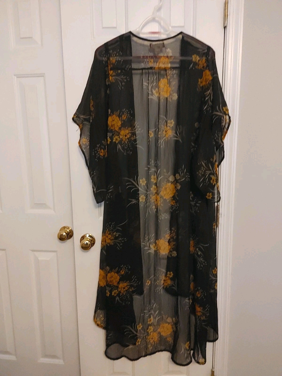 Band Of Gypsies Kimono Long Sheer Floral Duster Open M Boho High/Low Hem Chiffon
