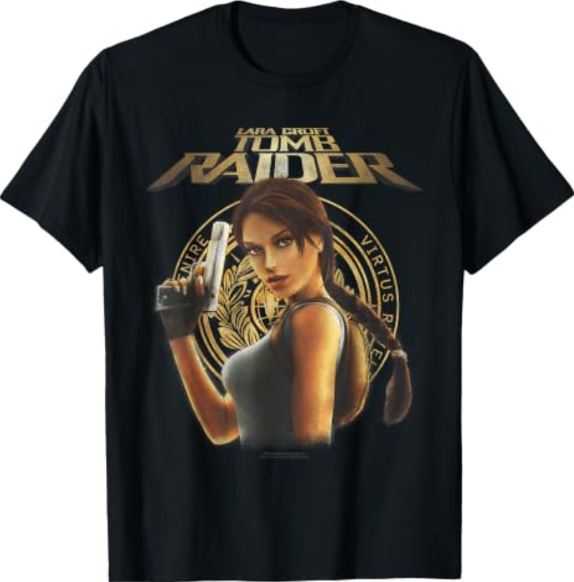 Lara Croft Portrait with Seal Retro Video Game T-Shirt