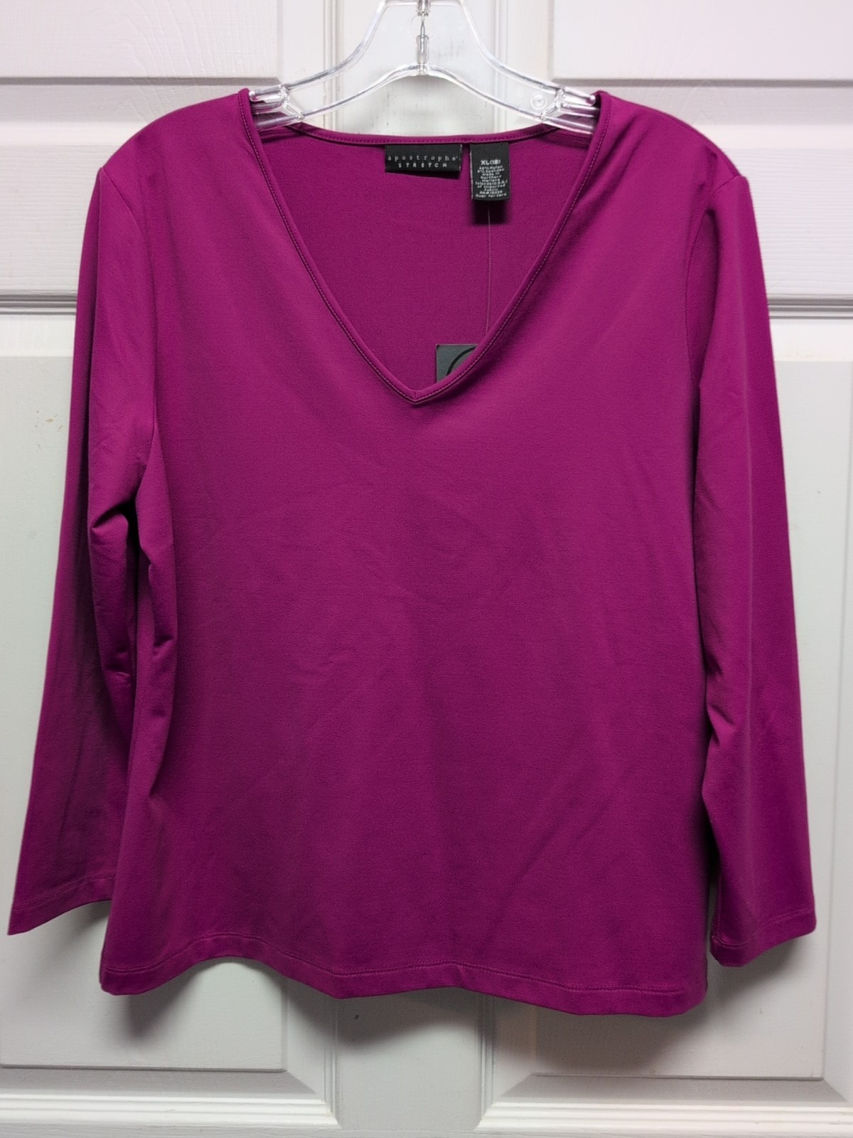 NWT Apostrophe Woman’s Top Size XL Fushia 3/4 Sleeve Stretchy