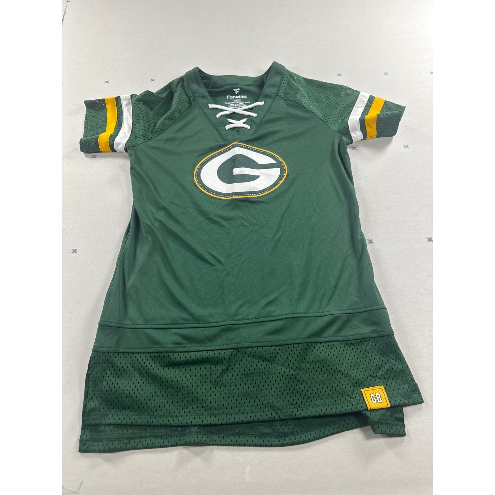 Fanatics Green Bay Packers Womens Jersey Shirt Lace Up Green Small Rhinestone