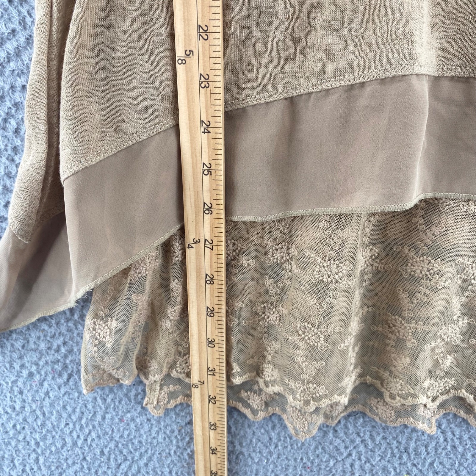Multiples Top Women Small Beige Linen Blend Knit Studded Tunic Layered Lace Tank