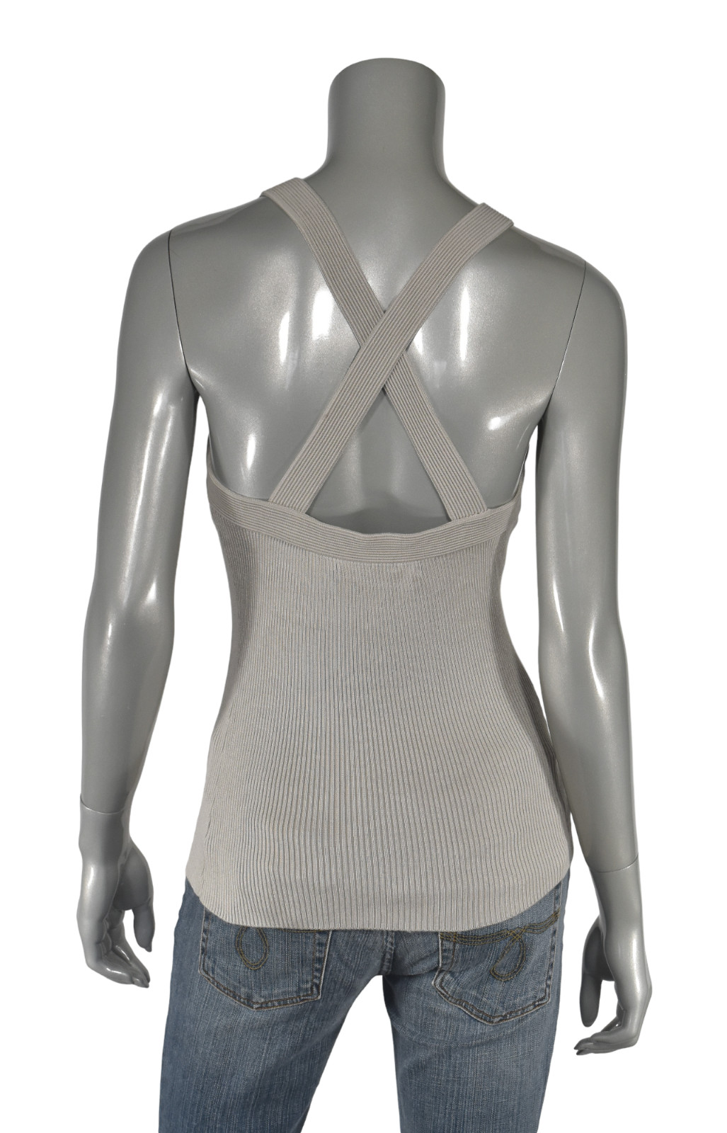 Ralph Lauren Black Label Grey Silk Cross Strap Tank Top Shirt New $298