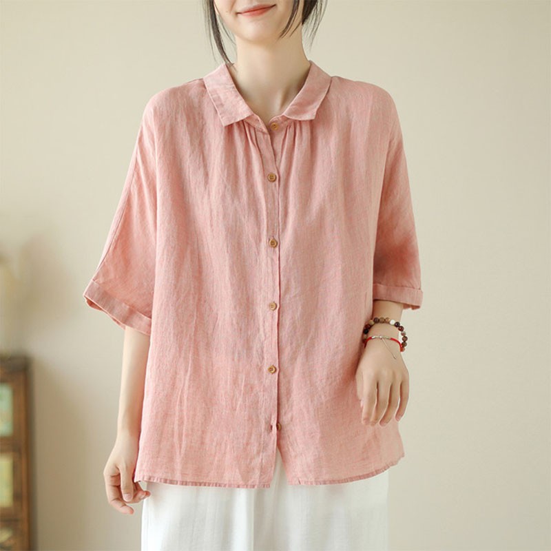 Chinese Style Womens Cotton Linen Loose Tops Blouse Summer Retro Casual Shirts