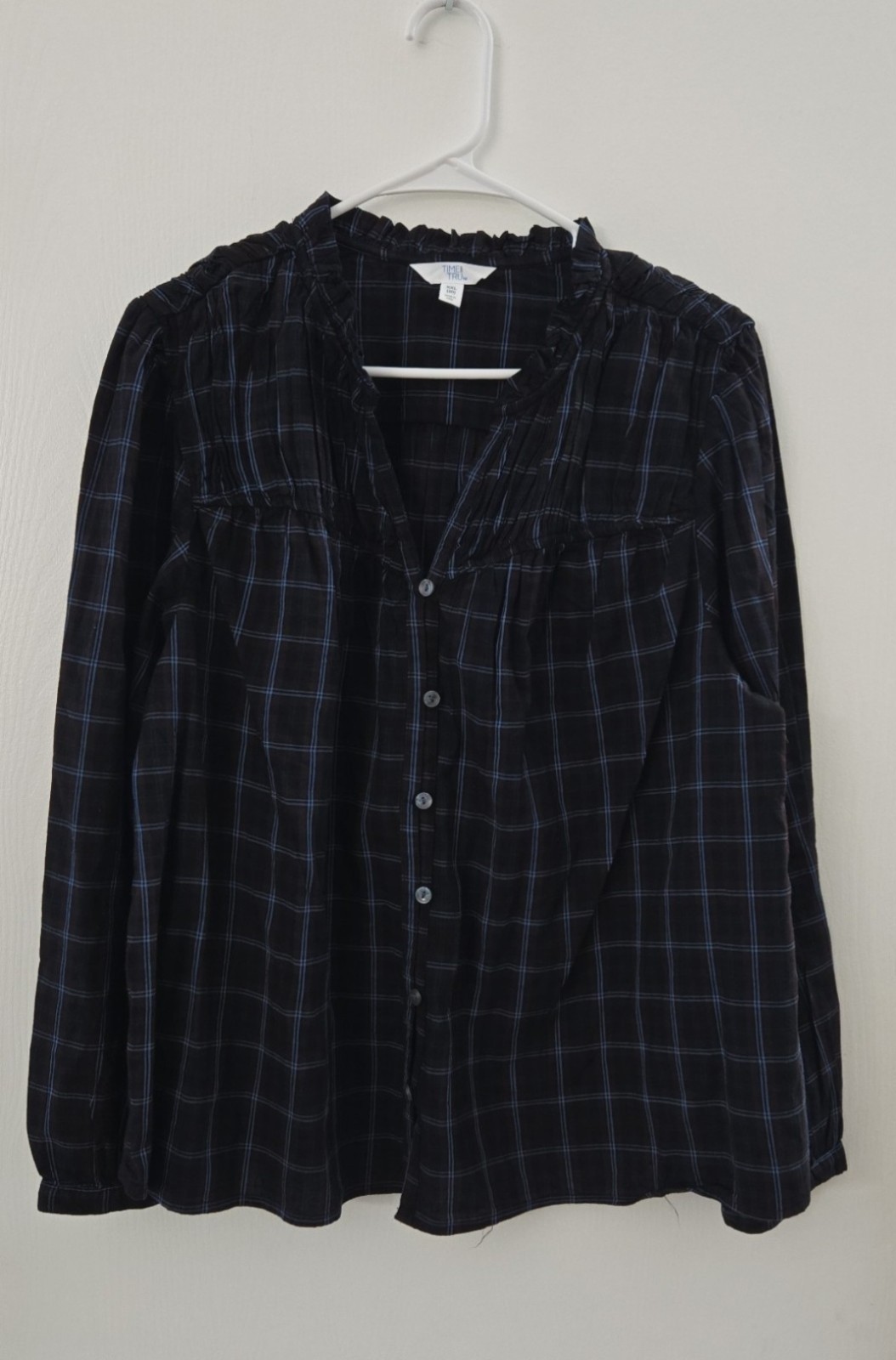 Time and Tru Women’s Plaid Ruffle Neck Button Front Blouse XXL (20) NWT