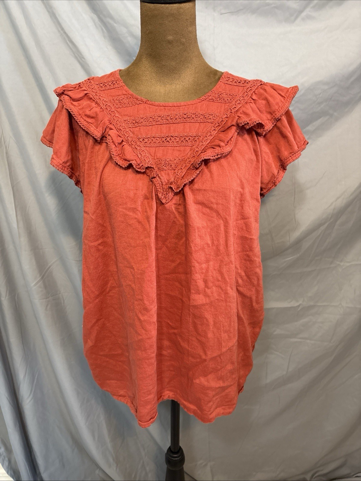 Old Navy L Top Womens Short Sleeve Brown Ruffle Shirt