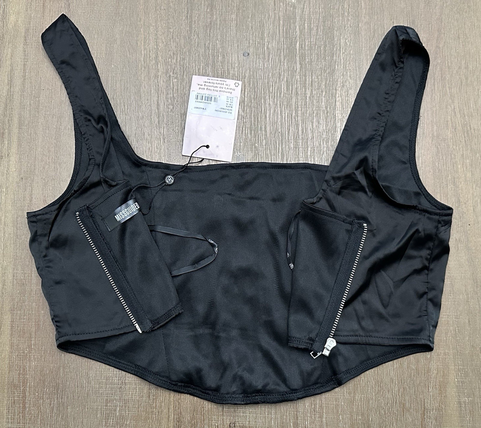 NWT Missguided Sleeveless Black Satin Corset Crop Top Size 12