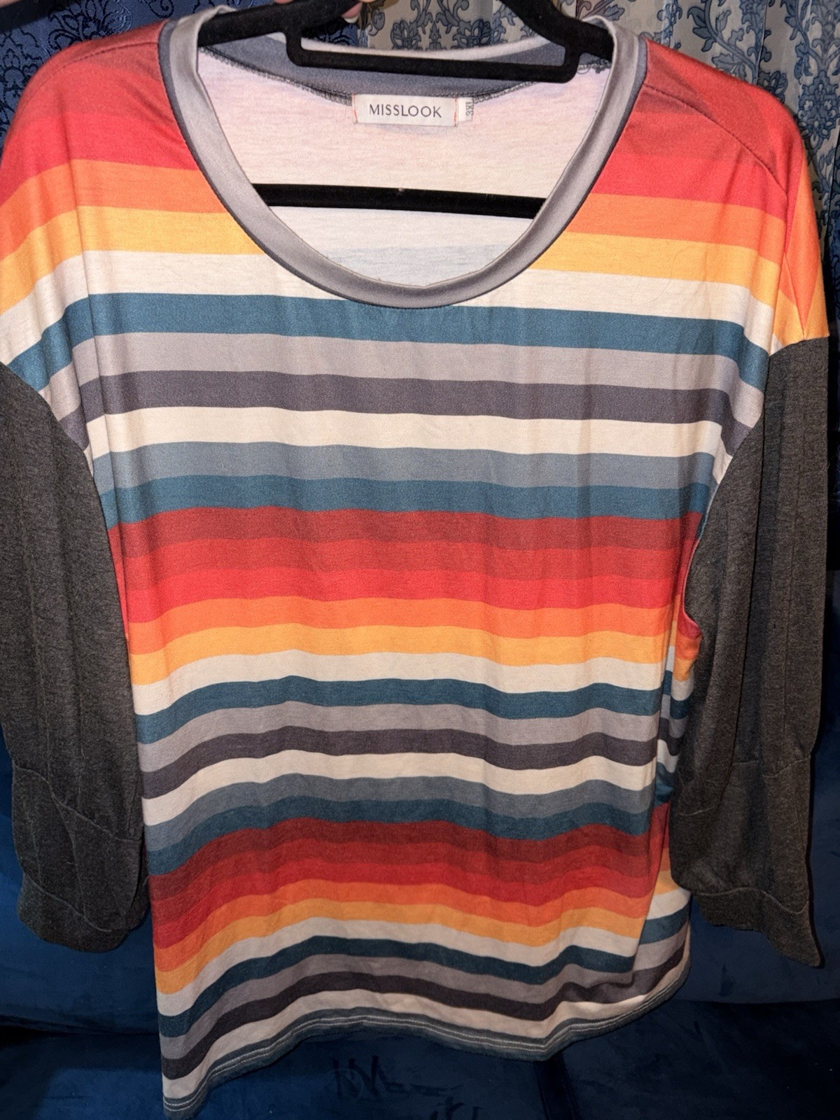 MissLook Multicolor Striped Round Neck 3/4 Sleeve Top Womens 3XL Plus