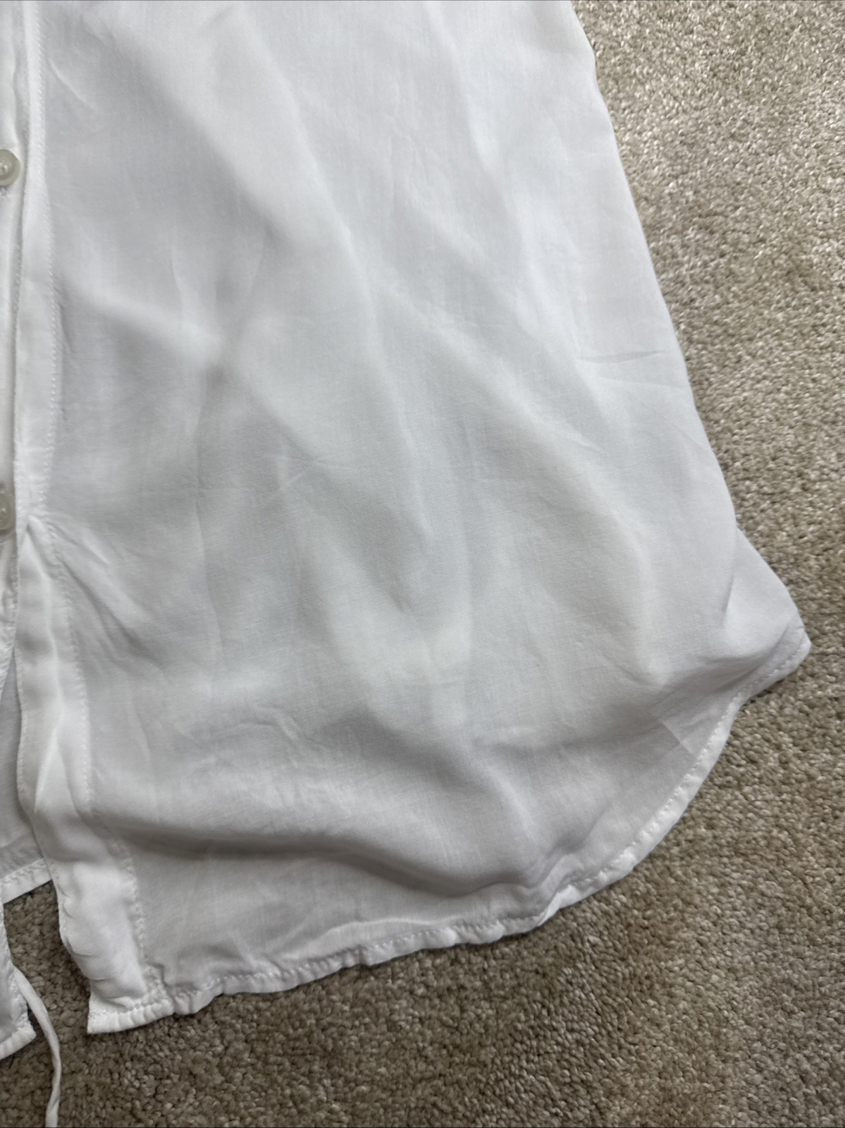 BCBG Generation White Sheer Button Up Collared Sleeveless Back Tie SizeM