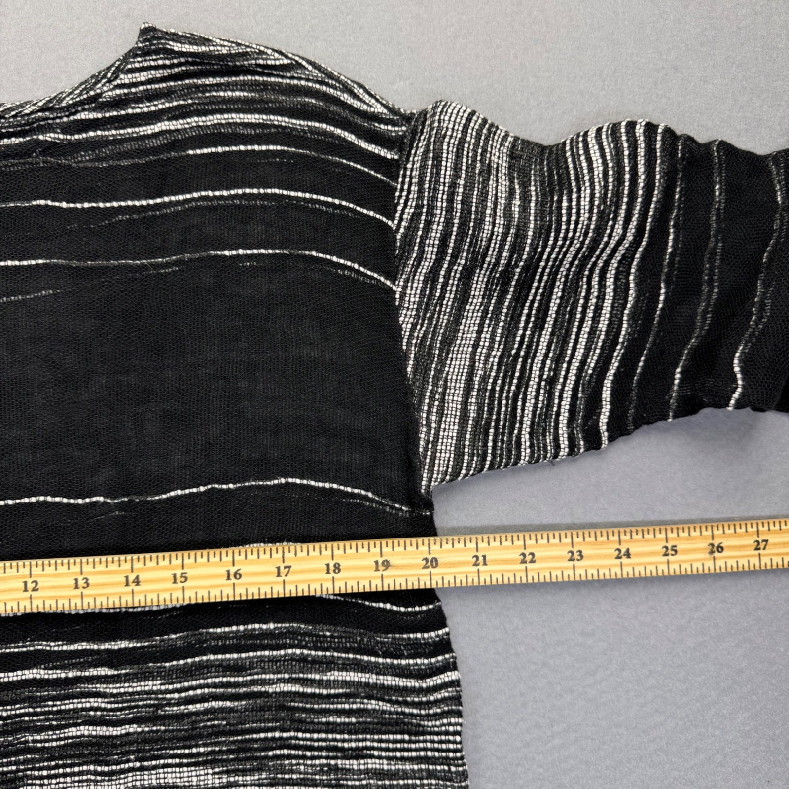 Eileen Fisher Organic Linen Blend Striped Boxy Knit Top Black White S/P S18PFA