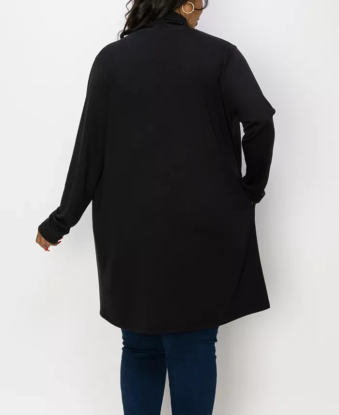 COIN 1804 COIN 1804 Plus Size Draped Flyway Cardigan Duster Knit Top Black 1X
