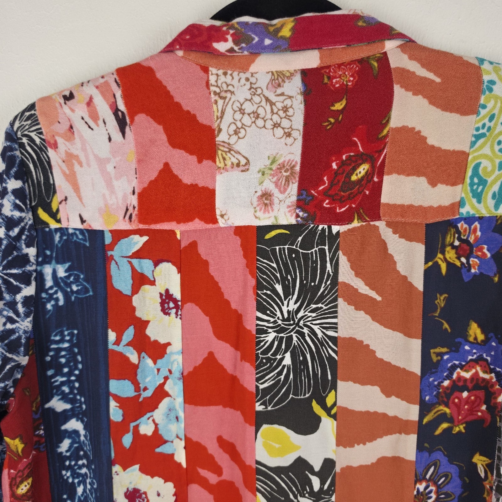 John Mark Patchwork Print Button Front Tunic Blouse Women’s S Boho Artsy Shirt