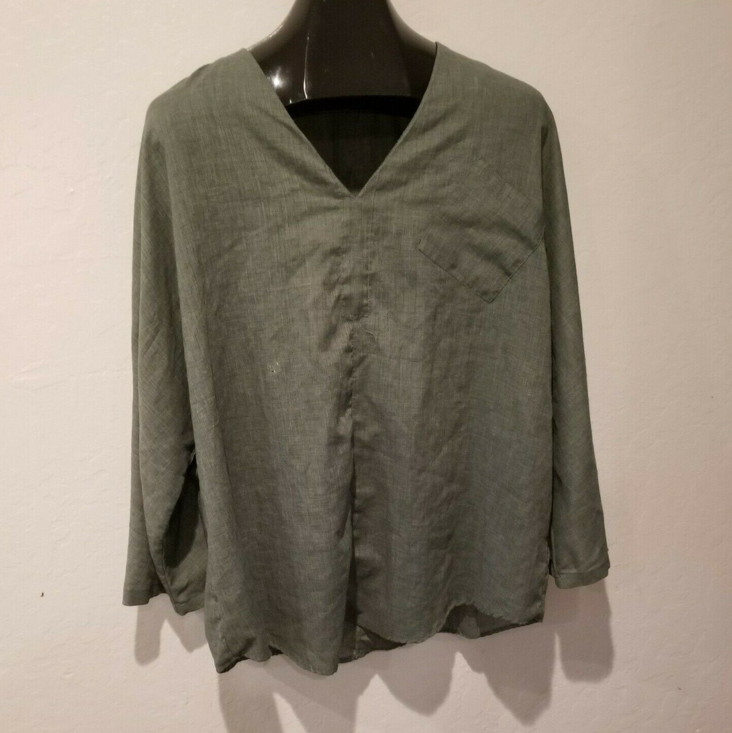 Misslook Women’s Casual Long Sleeve V-Neck Blouse Top XL Cotton Blend Green