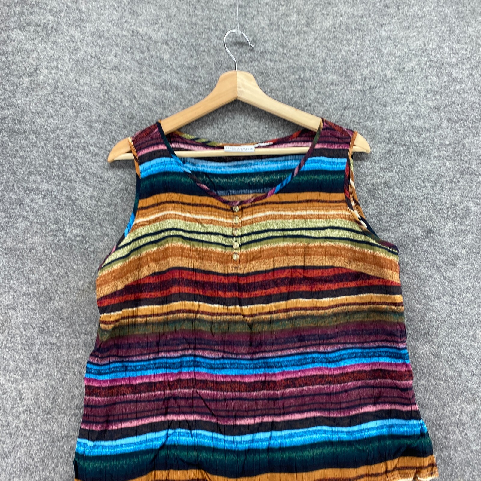 Jaclyn Smith Blouse Women M Brown Striped 1/2 Button Sleeveless Classic