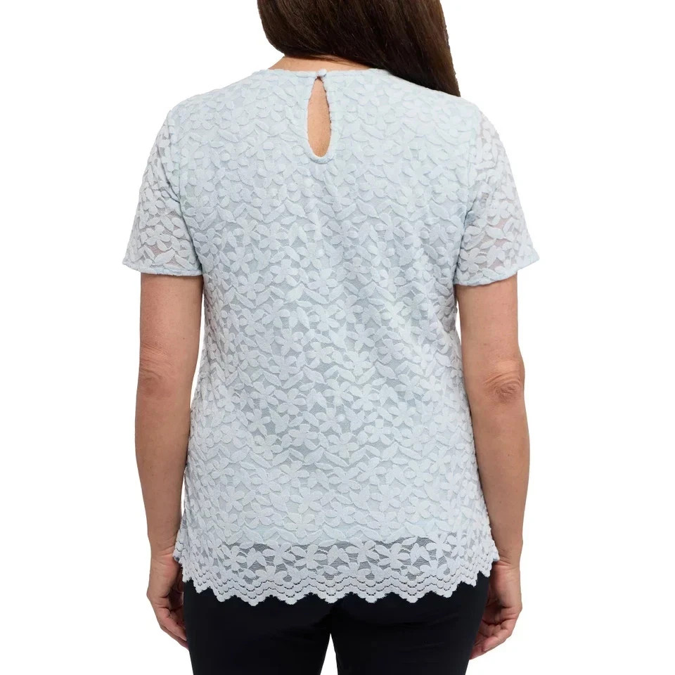 Teddi Rose Women’s Crewneck Short Sleeve Blouse, Light Blue, Size L