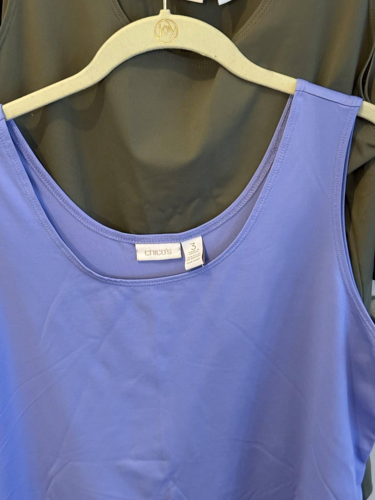 chicos size 3 Or XL Lot Of 3 Tank Tops Blck Olive GreenBlue 92% Nylon 8% Spandex