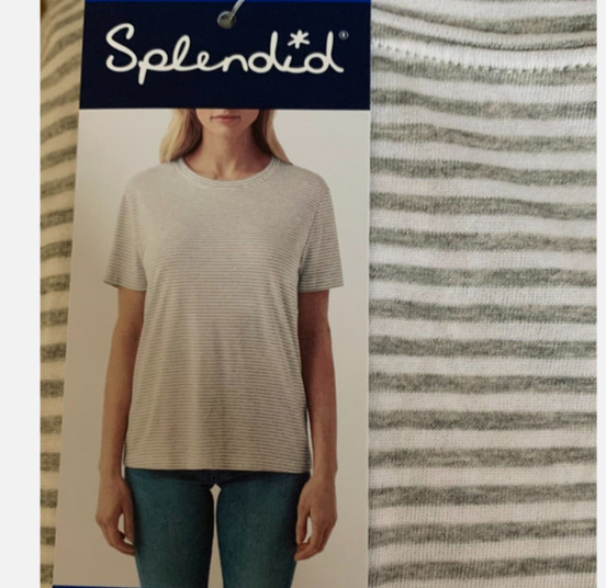 SPLENDID WOMEN’S STRIPE SHORT SLEEVE CREW NECK (GRAY/WHITE M)NWT