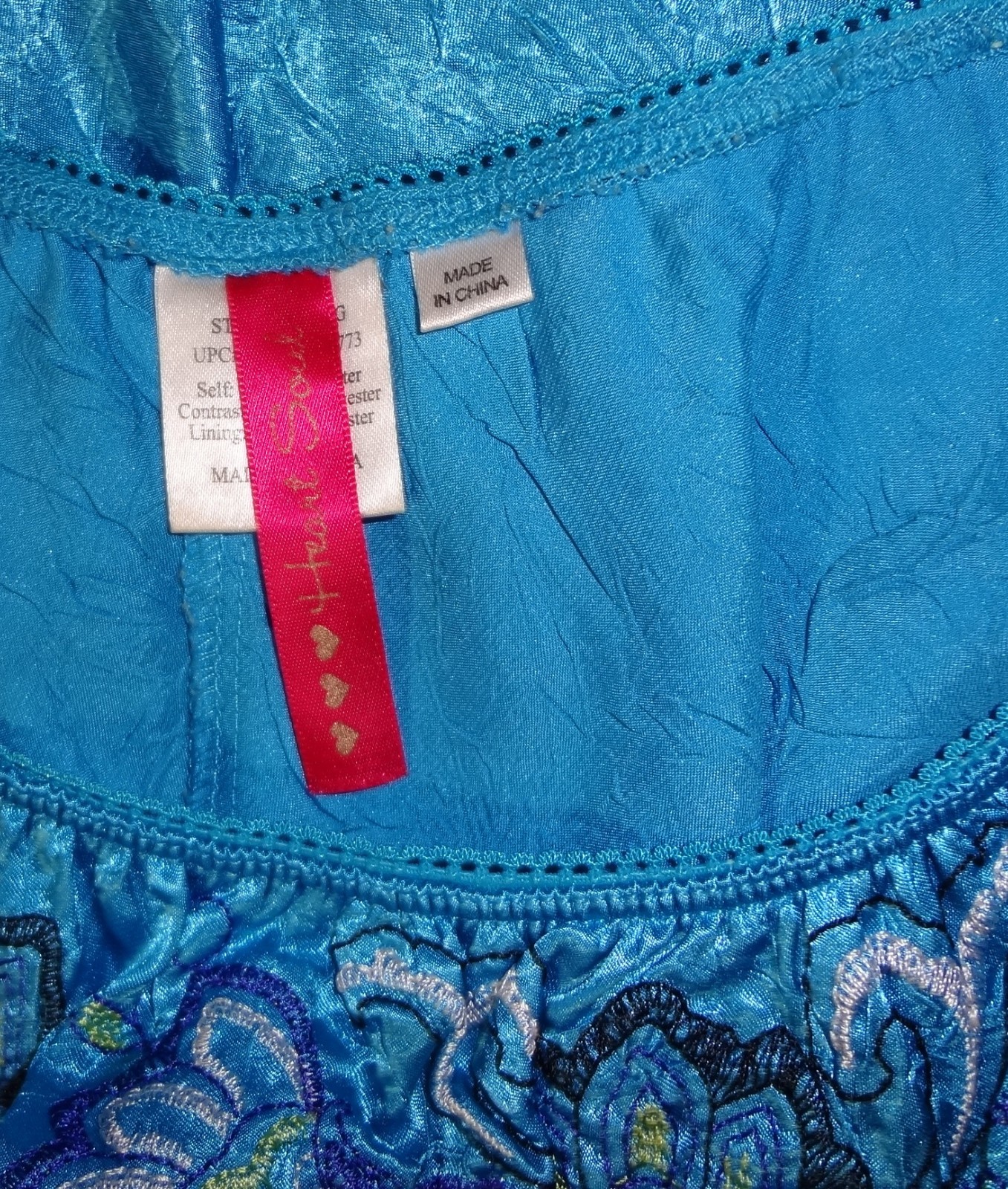 Y2K Turquoise Embroidered Empire Waist Cap Sleeve Womens Sz Medium Boho