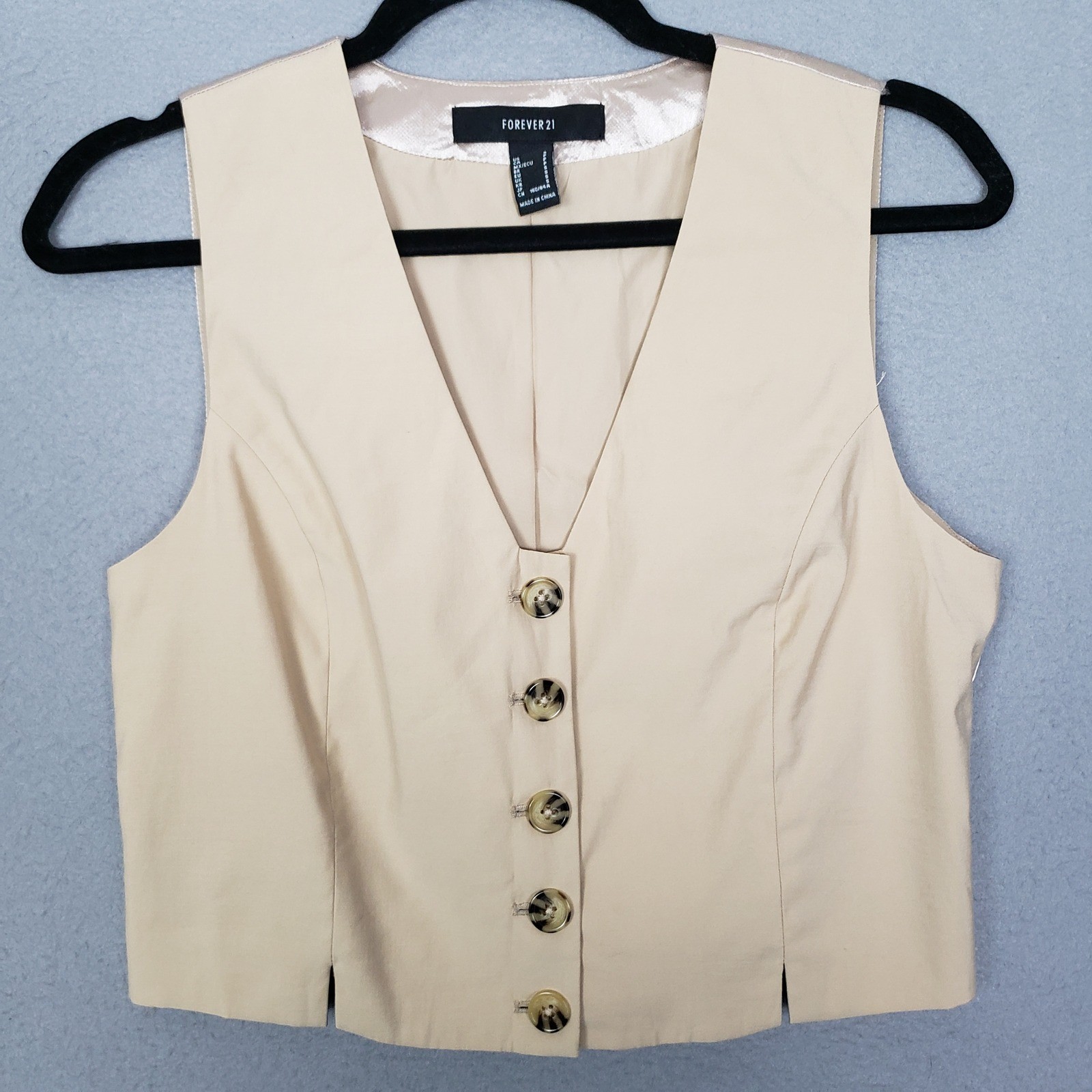 Forever 21 Tailored Vest Tan Satin Back Minimalist Chic Old Money Preppy Size S