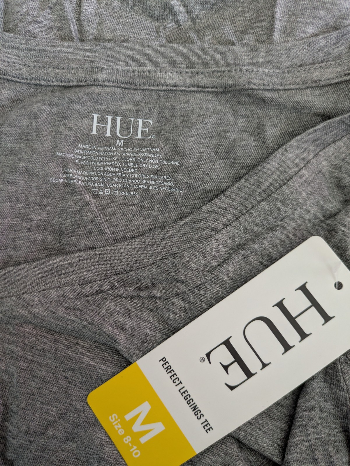 Hue Short Sleeve V Neck Super Soft Stretch Perfect Legging T-Shirt Heather Gray