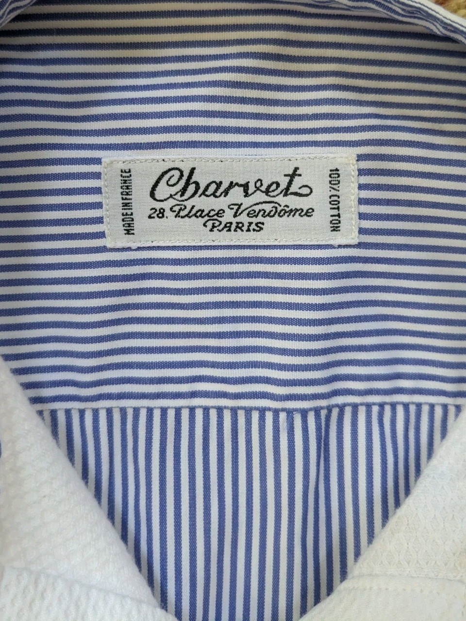 Charvet Paris Women’s Bib Front Tuxedo Shirt France Blue Stripe French Cuff