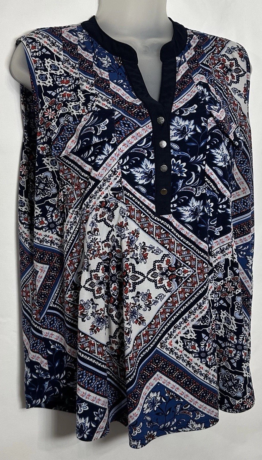 Westport Women’s Sleeveless Paisley Button Tunic Blouse Multicolor Knit Size PXL