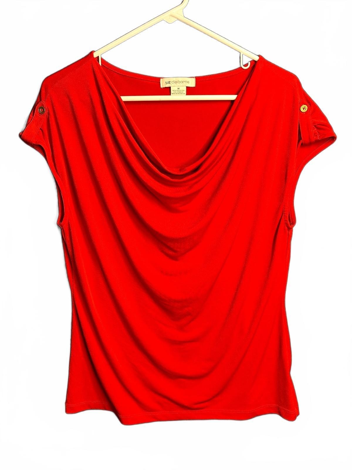 Liz Claiborne Red Draped Neck Blouse Size M