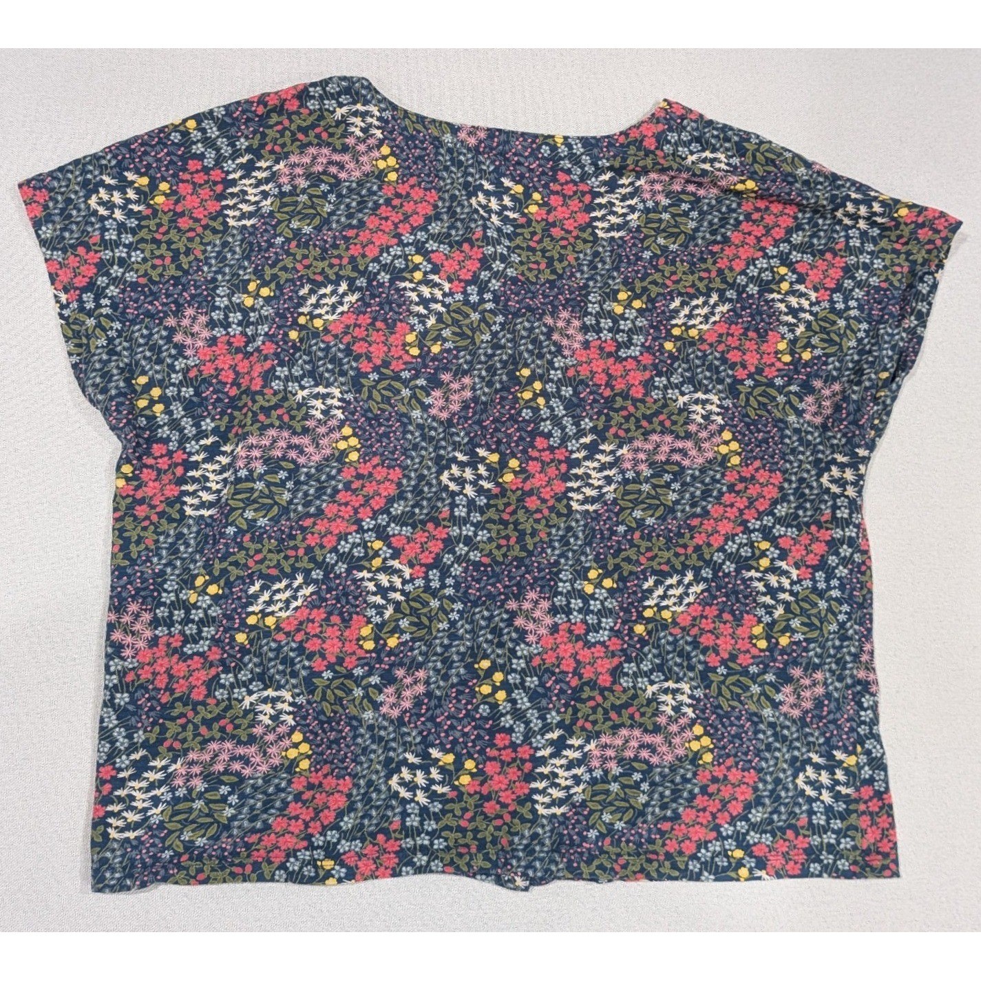 Seasalt Cornwall Blouse Womens 10 Blue Floral Organic Cotton V-Neck Top