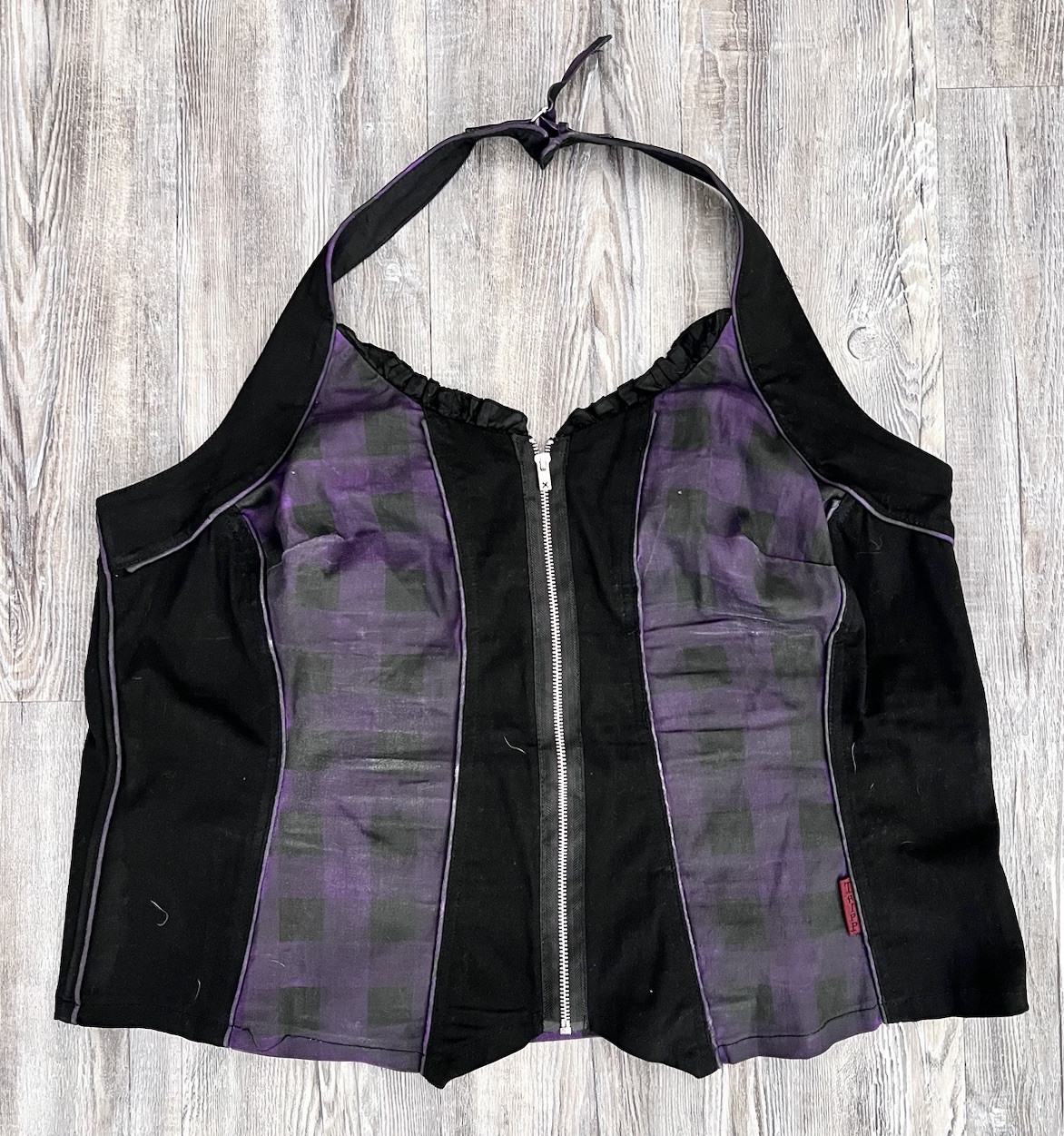 Vintage Y2K Tripp NYC Black/ Purple Checkered Gothic Halter Top Corset Size 4