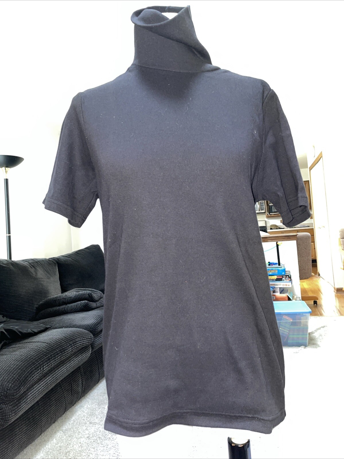 Croft & Barrow Black Turtle Neck Short Sleeve Stretch Top Size Medium