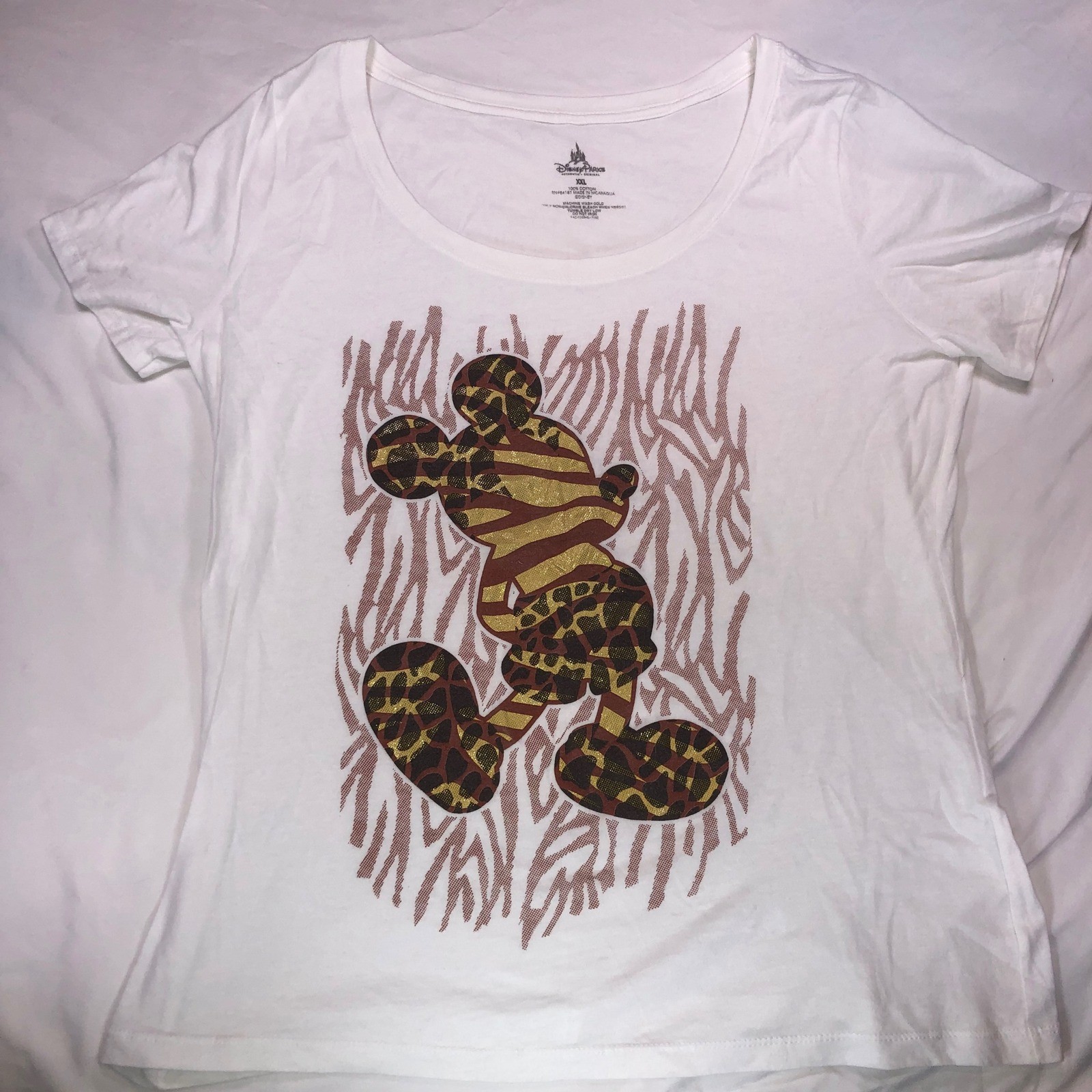 Disney Parks Mickey Mouse Animal Print Graphic T-Shirt White XXL Leopard Tiger