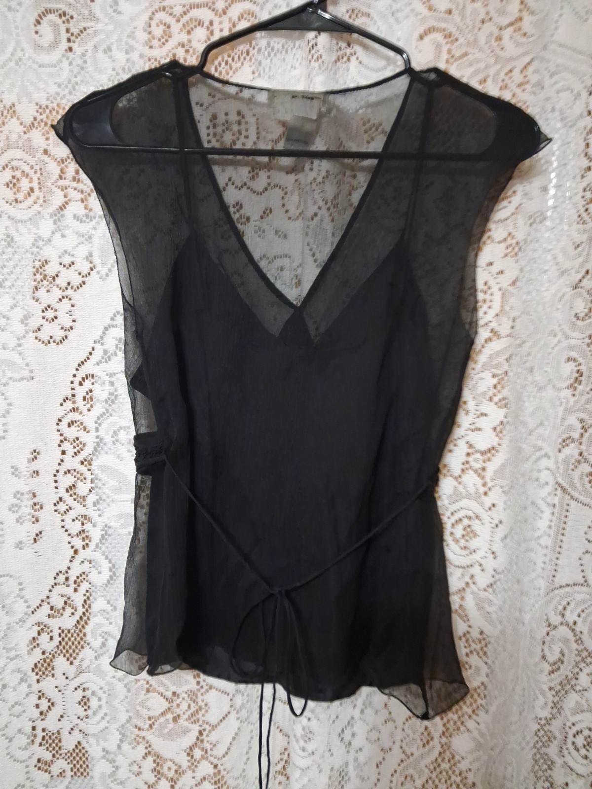 BLACK SILK SHEER BLOUSE W CAMISOLE BY DIFFUSION D…NEW W TAGS. NiCE!! Size…