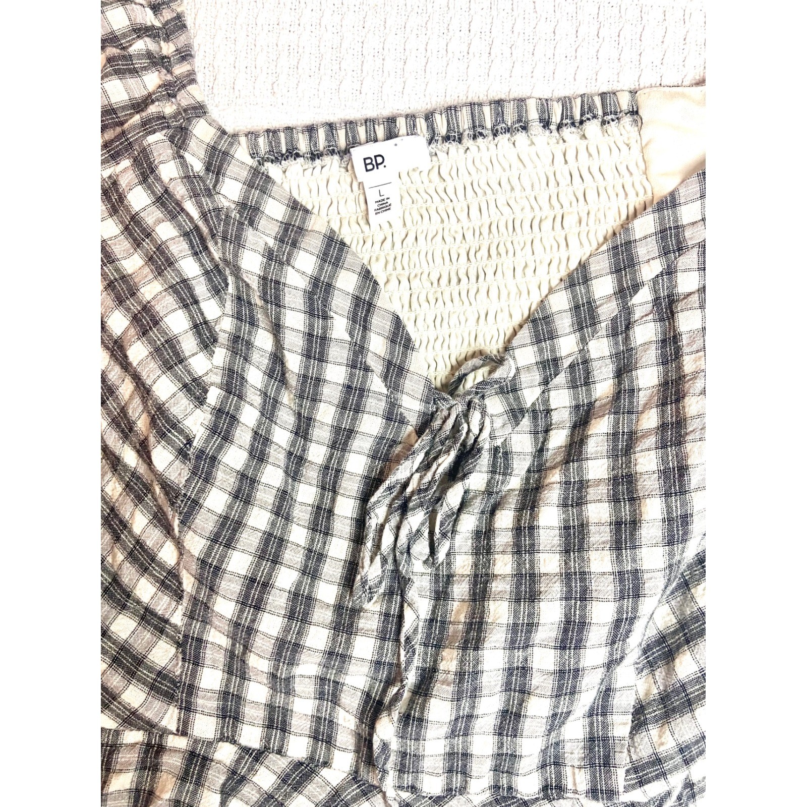 BP Gingham Puff Sleeve Folk Cottagecore Peplum Top