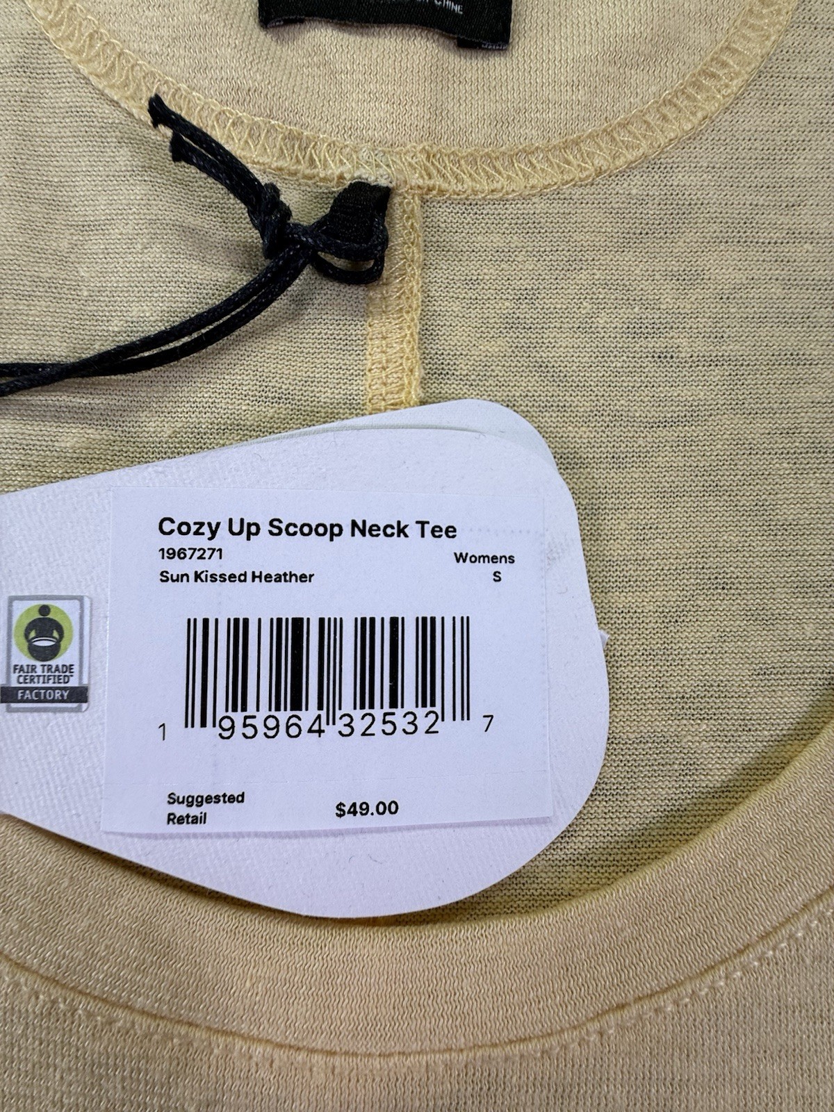 NWT Prana Women’s Short Sleeve Cozy Up Scoop Neck Tee Size Small Yellow