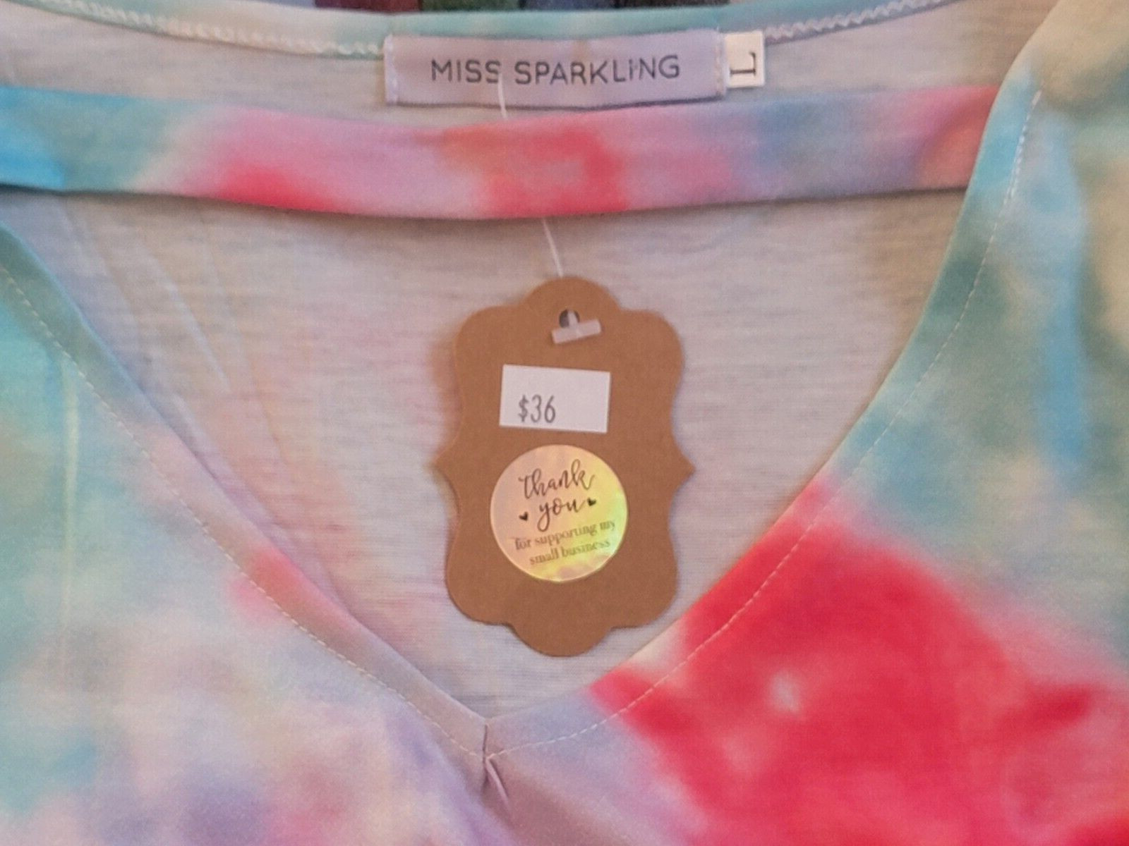 Miss Sparkling Women’s Top Size Large Tie Dye Long Sleeve Pink Blue NWT Casual