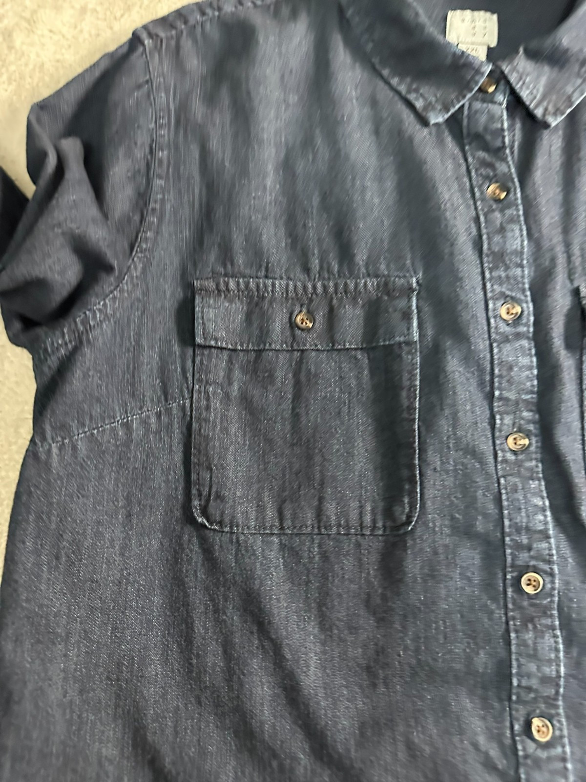 A New Day Denim Button Up Shirt XXL Dark Wash Long Sleeve Casual Utility Cotton