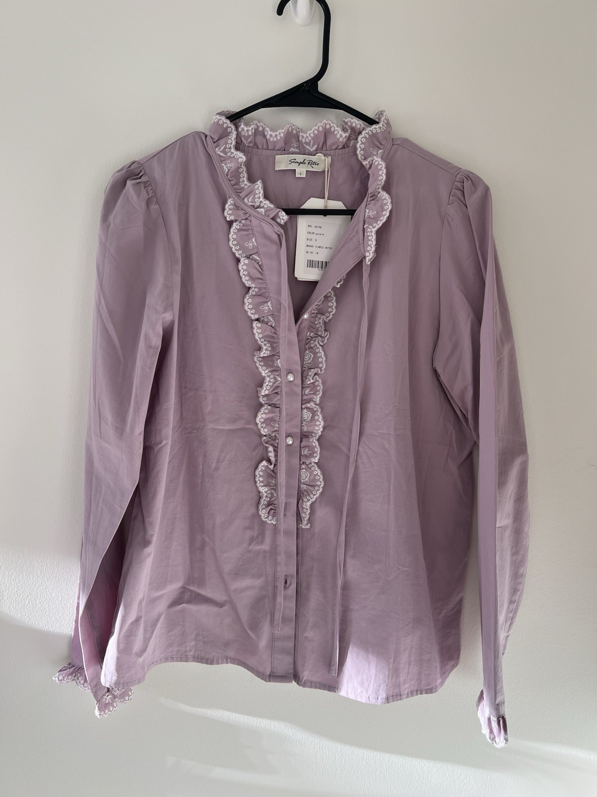 NWT Simple Retro Women’s Ruffle-Collar Stand-Up Long-Sleeve Shirt