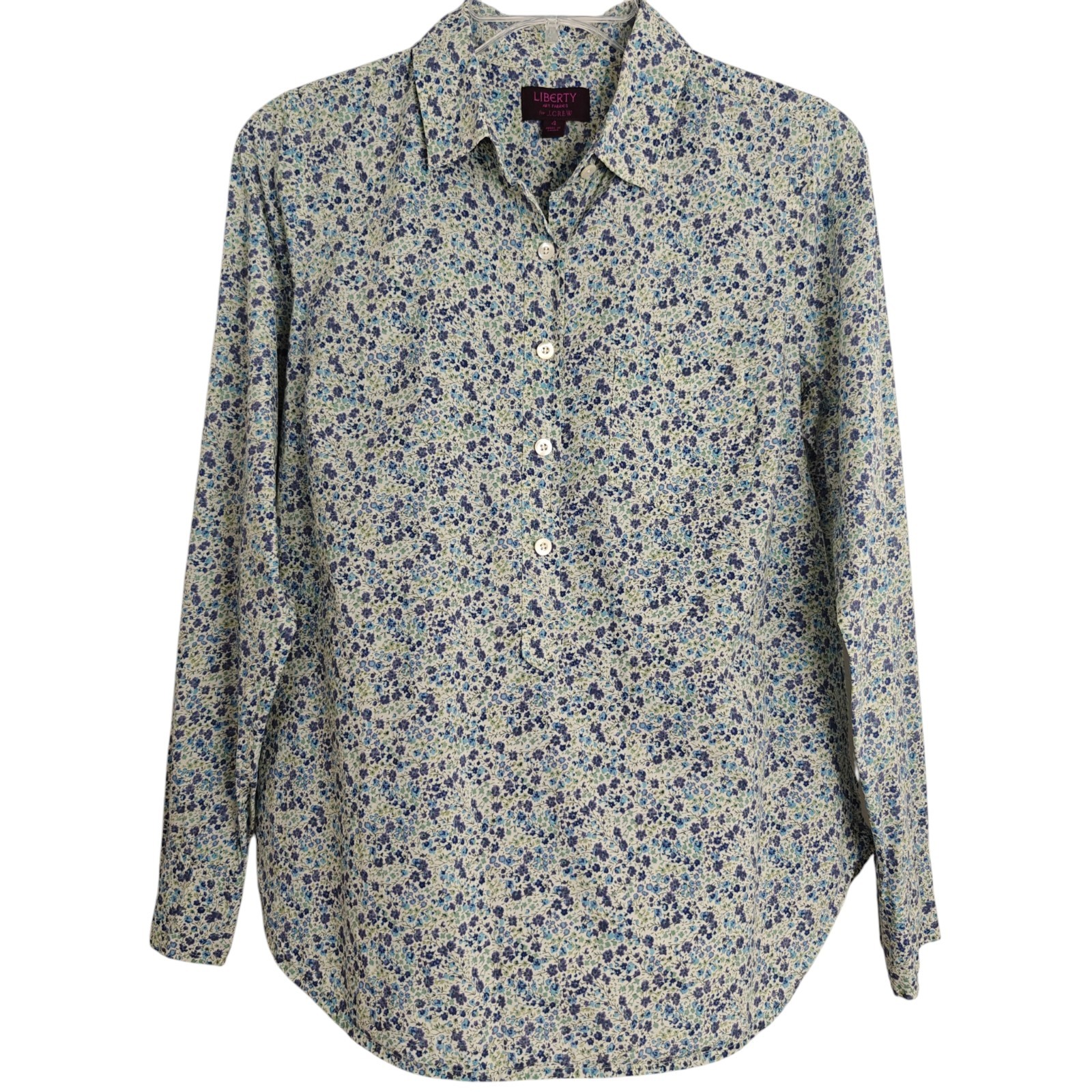 J. Crew Liberty Art Fabric Phoebe Popover Top Size 4 Blue Floral Boho Shirt