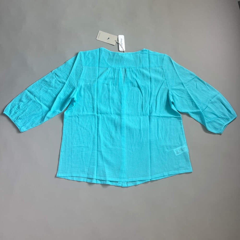 TOMMY BAHAMA Women’s Lana Bay Gauze Top 3/4 Sleeve Blue Radiance Size M (New)