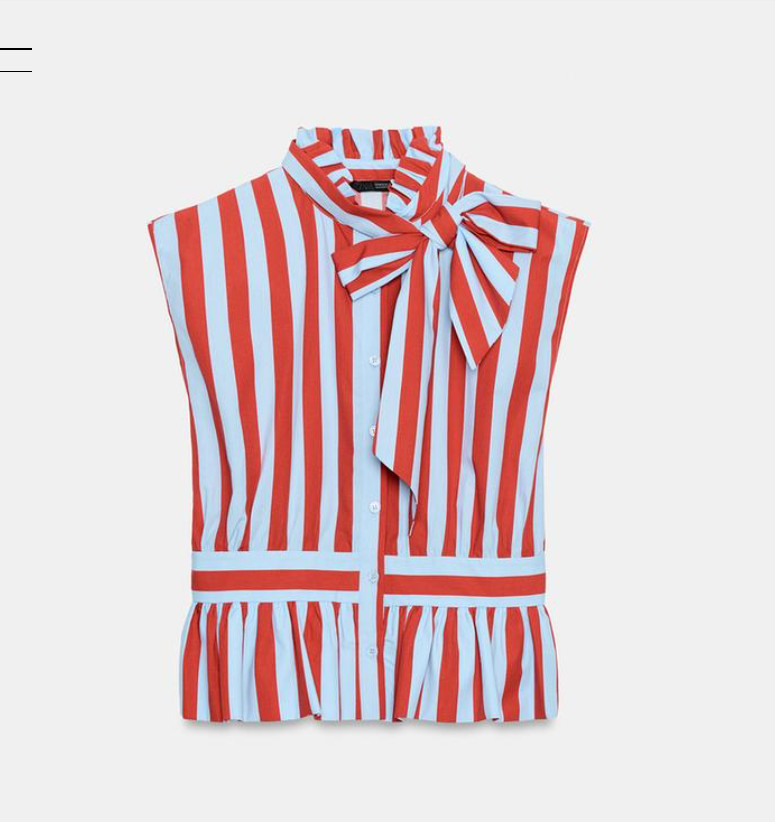 ZARA COTTON BOW NECK RED STRIPED KNOTTED SLEEVELESS SHIRT sz S 3091/320