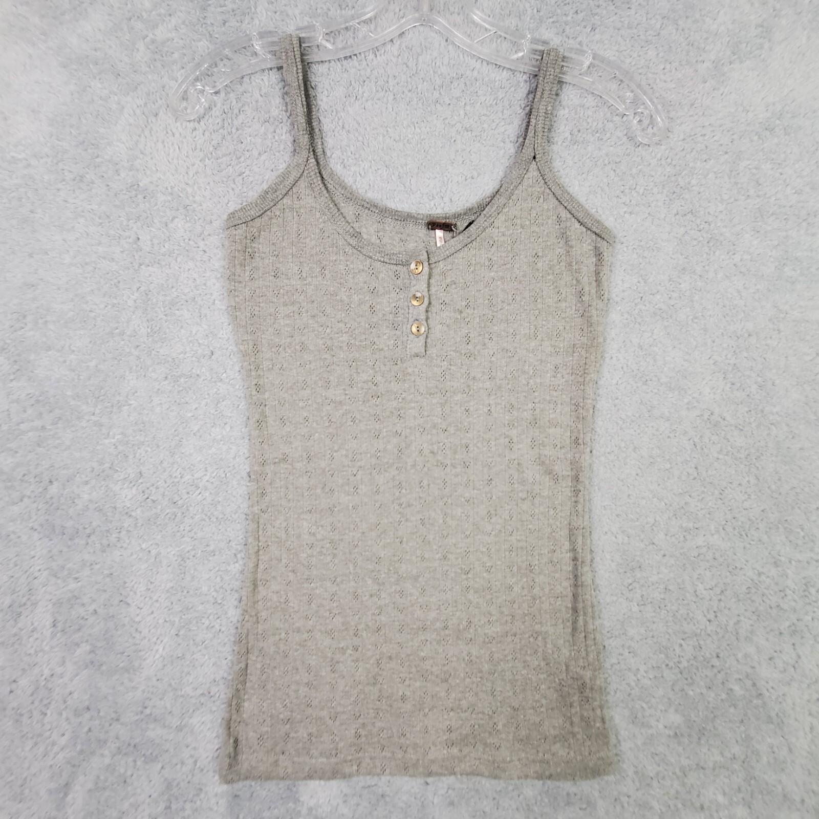 NWT Poof Womens Tank Top Size Small Gray Scoop Neck Button Up Knit Poly Cotton
