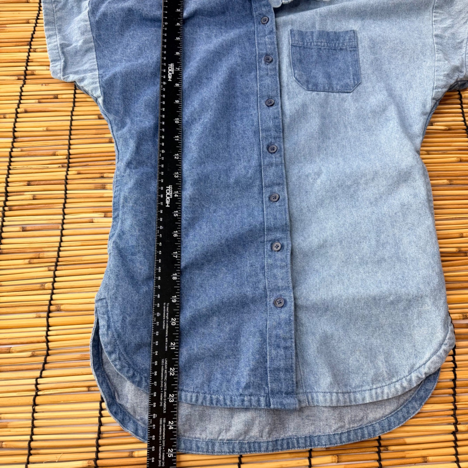 Free Assembly Two Tone Colorblock Denim Top XS Blue Short Sleeve Button Down