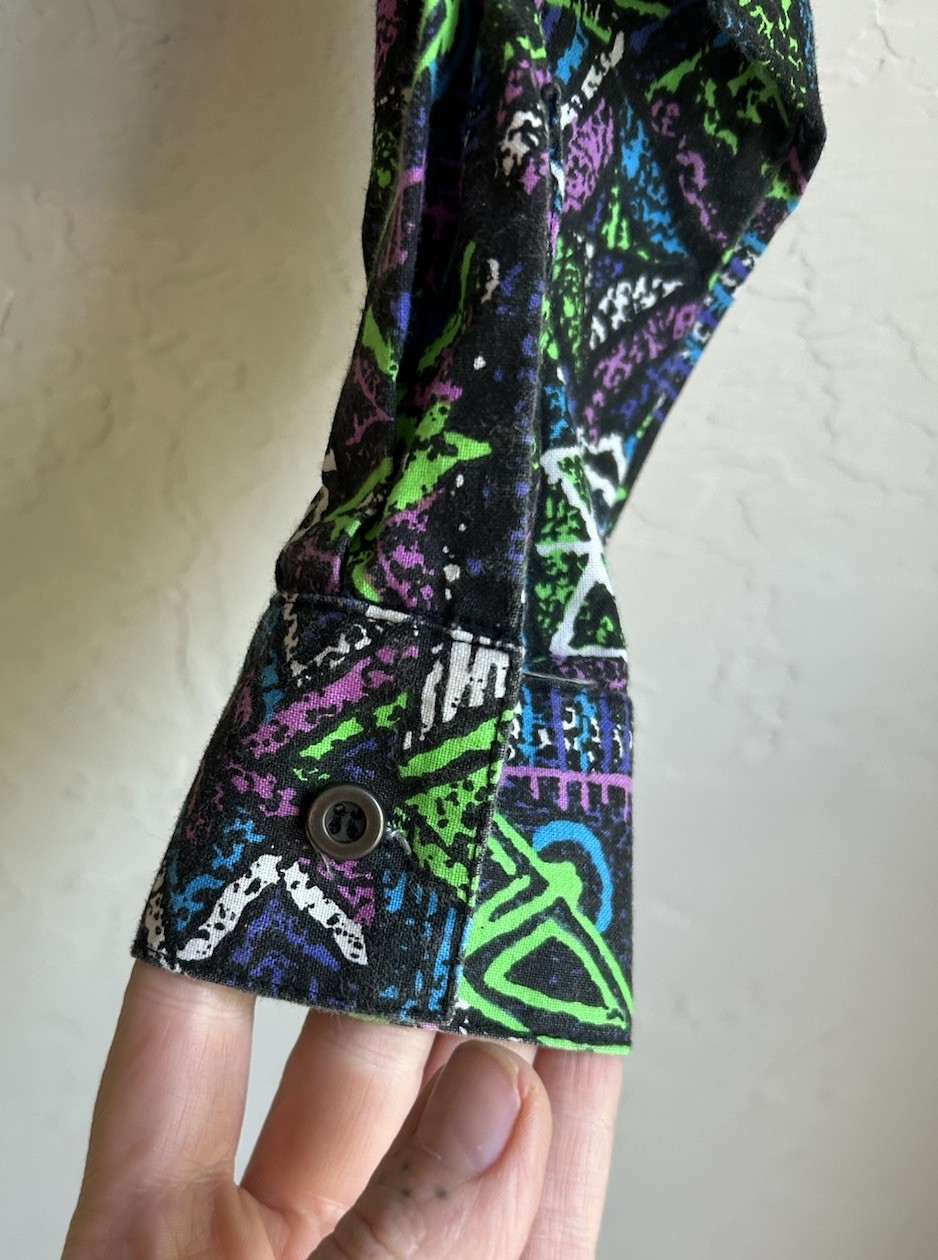 Vintage Banjo Dallas Cropped Button Up Top M Neon Maximalist Rave Grunge 80s 90s