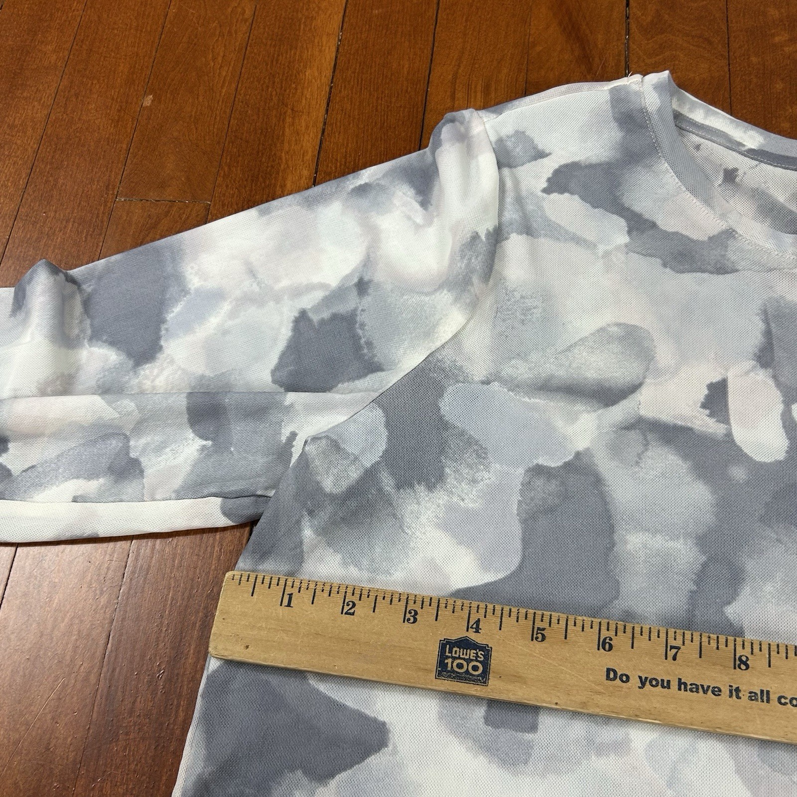 LOGO Lori Goldstein Gray Printed Button Down Top Blouse Size L Watercolor Mesh