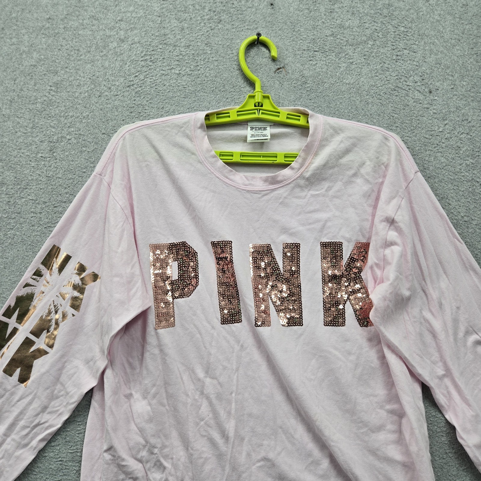 PINK Victoria’s Secret Women Shirt M Pink Sequin Crew Neck Pullover Long Sleeve