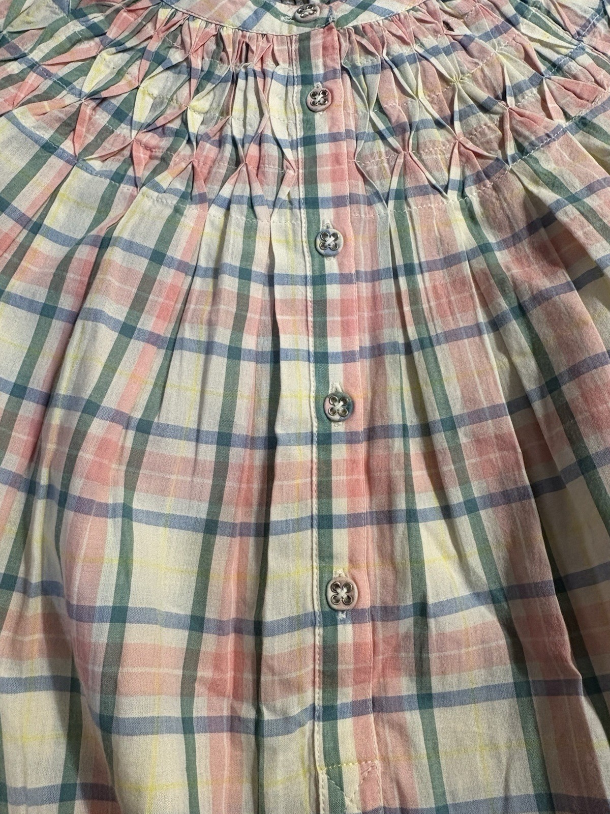Boden UK 10 Smocking Detail Blouse multi-color checked 100% Cotton