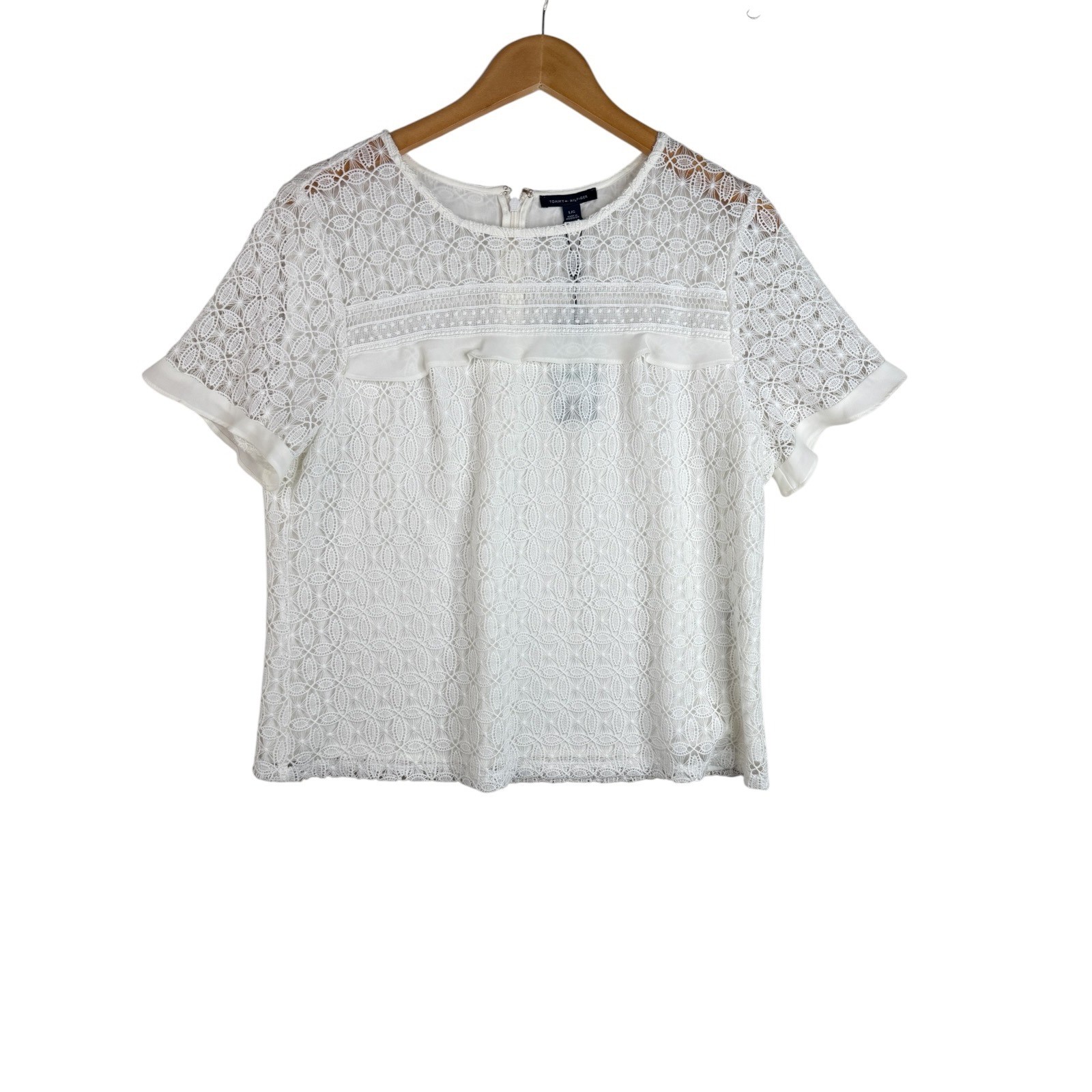 New Tommy Hilfiger Lace Short Sleeve Shirt size Large White